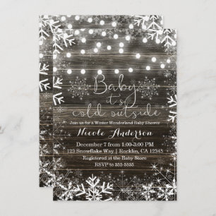 Winter Lights & Snowflakes Rustic Baby Shower Invitation