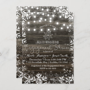 Winter Lights Snowflakes Rustic Engagement Shower Invitation