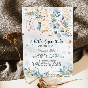 Winter Little Snowflake Clothesline Baby Shower  Invitation