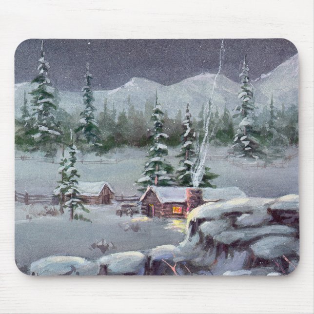 WINTER LOG CABIN by SHARON SHARPE Mouse Pad (Front)