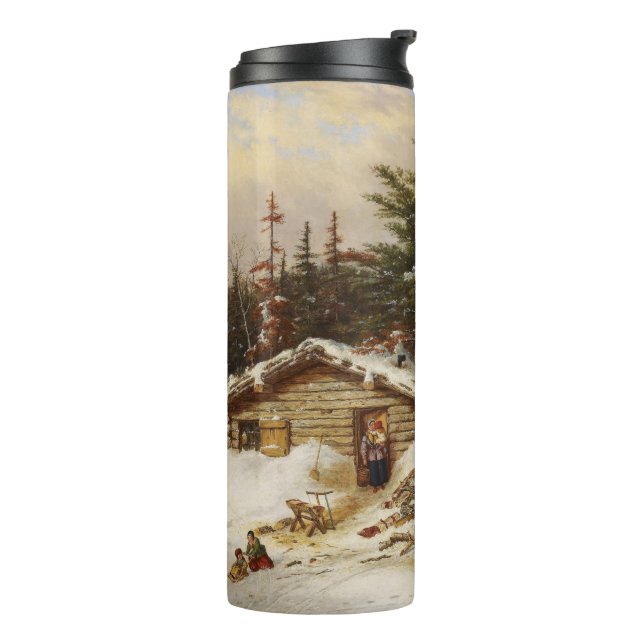 Winter Log House art custom monogram tumbler (Rotated Left)