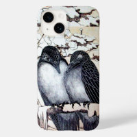 WINTER LOVE BIRDS IN SNOW Black and White Drawing