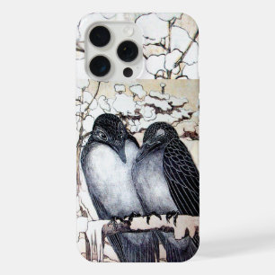 WINTER LOVE BIRDS IN SNOW Black and White Drawing iPhone 15 Pro Max Case