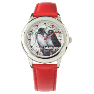 WINTER LOVE BIRDS IN SNOW Black and White Drawing Watch
