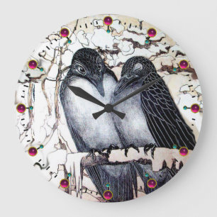 WINTER LOVE BIRDS IN SNOW LARGE CLOCK