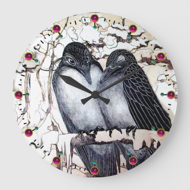 WINTER LOVE BIRDS IN SNOW LARGE CLOCK (Front)