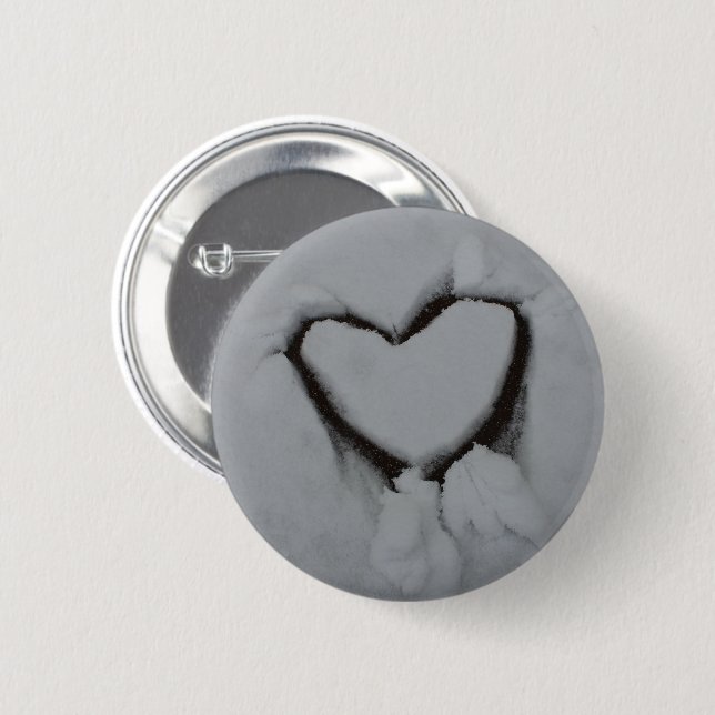 Winter Love - Heart in Snow 6 Cm Round Badge (Front & Back)