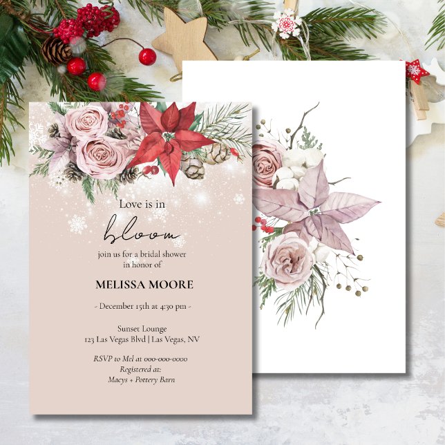 Winter Love Is In Bloom Bridal Shower Poinsettia Invitation (Creator Uploaded)