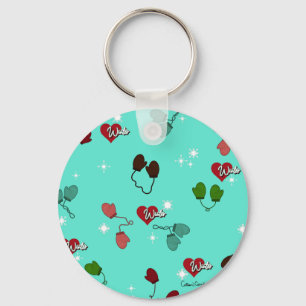 Winter Love Mittens and Snowflake Pattern Key Ring