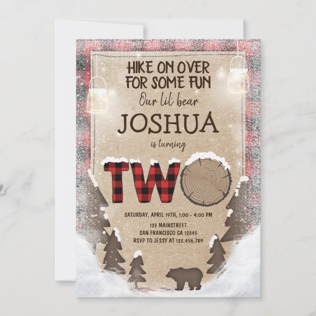 Winter Lumberjack Birthday Invitation Woodland (Front)
