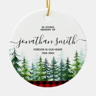 Winter Lumberjack Pine Tree In Loving Memory Ceramic Ornament