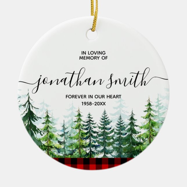 Winter Lumberjack Pine Tree In Loving Memory Ceramic Ornament (Front)