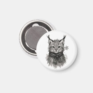 Winter Lynx Cat in Scarf – Animal Illustration on  Magnet