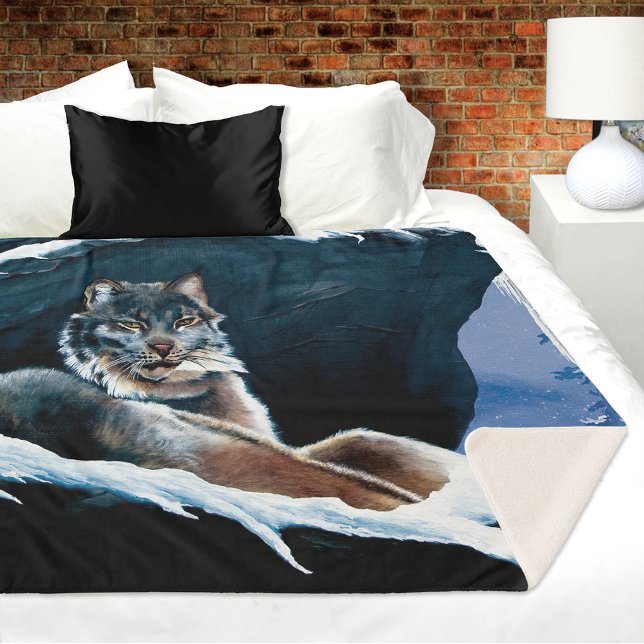 Winter Lynx Mountain  Sherpa Blanket (Creator Uploaded)