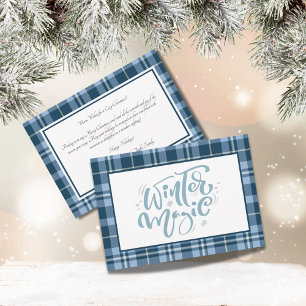 "Winter Magic" Blue Buffalo Plaid Family Christmas Holiday Card