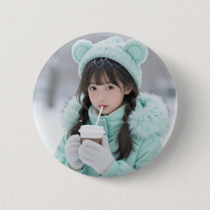 Winter Magic: Cute Mint Girl Anime Button