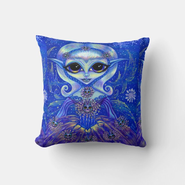 Winter Magic Fairy Doll with Cats & Snowflakes Cushion (Front)