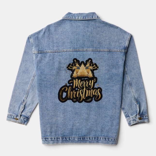 "Winter Magic: Reindeer, Snow & Santa Design" Denim Jacket (Back)