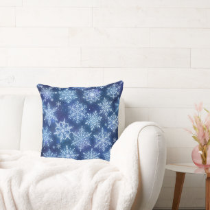 Winter Magic Snowflakes Deep Blue Sky Cushion