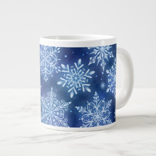 Winter Magic Snowflakes Deep Blue Sky Large Coffee Mug