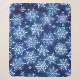 Winter Magic Snowflakes Deep Blue Sky Sherpa Blanket