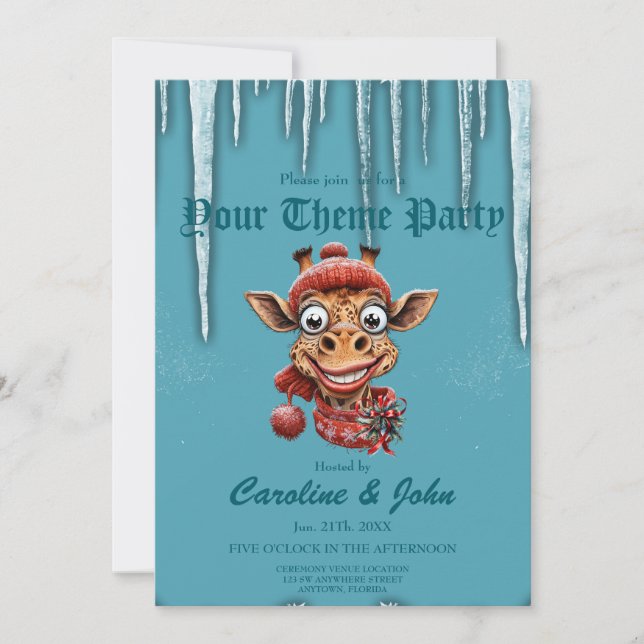 Winter magic with a cute cartoon giraffe. invitation (Front)