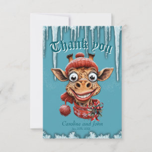 Winter magic with a cute cartoon giraffe. thank you card