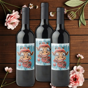 Winter magic with a cute cartoon giraffe wine label