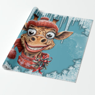 Winter magic with a cute cartoon giraffe wrapping paper