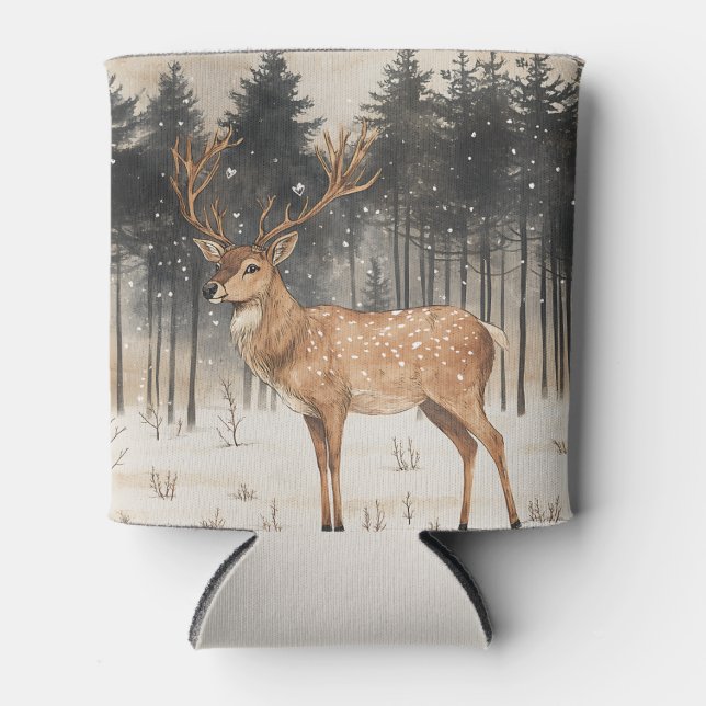 Winter Majesty Stag Winter Scene   Can Cooler (Front)