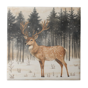 Winter Majesty Stag Winter Scene    Ceramic Tile