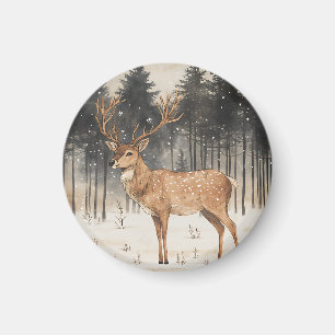 Winter Majesty Stag Winter Scene Magnet