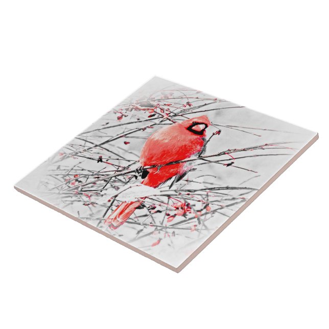 WINTER MALE CARDINAL CERAMIC TILE (Side)
