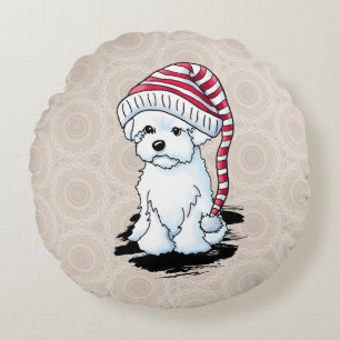 Winter Maltipoo Round Cushion