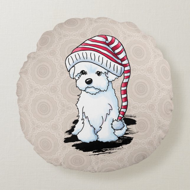 Winter Maltipoo Round Cushion (Front)
