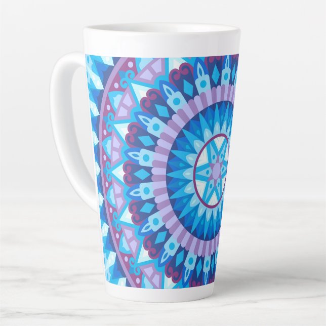 Winter Mandala Blue Geometric Snow Pattern Cosy Latte Mug (Left Angle)