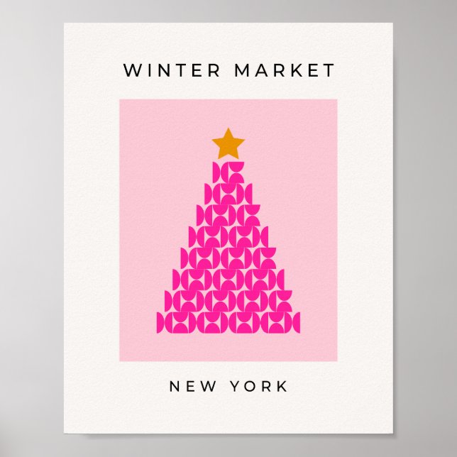 Winter Market 09 Preppy Pink Christmas Tree Poster (Front)