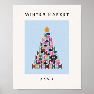 Winter Market 10 Colourful Christmas Tree Poster
