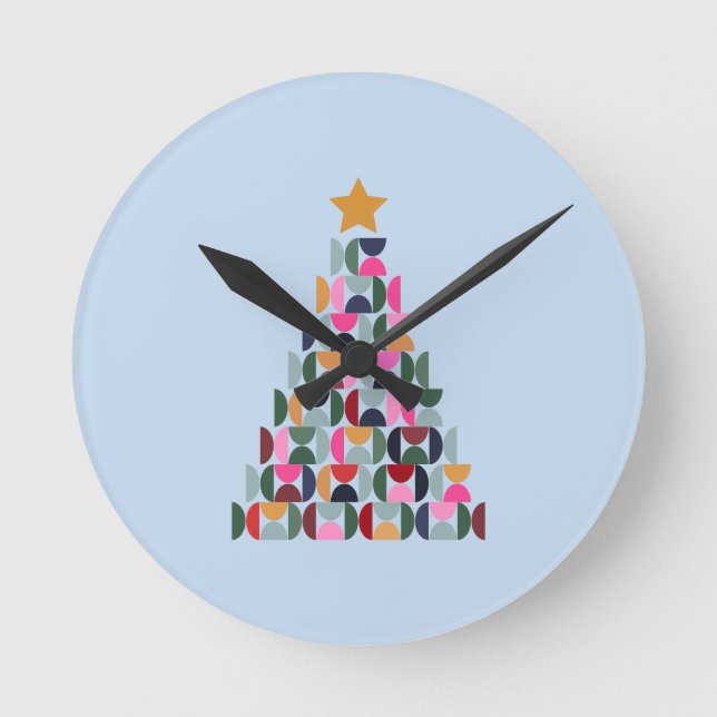 Winter Market 10 Colourful Christmas Tree Round Clock (Front)