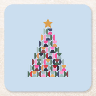 Winter Market 10 Colourful Christmas Tree Square Paper Coaster
