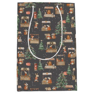 Winter market street festival with animal friends  medium gift bag