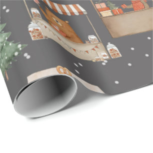 Winter market street festival with animal friends wrapping paper
