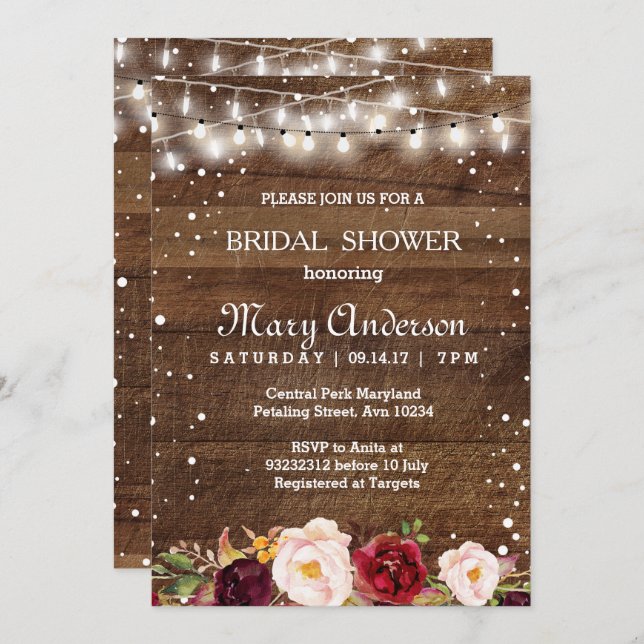 Winter Marsala Bridal Shower Invitation (Front/Back)