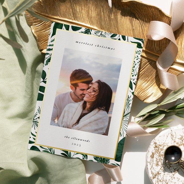 Winter Meadow | Botanical Christmas Photo Foil Holiday Card (Creator Uploaded)