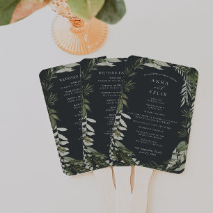 Winter Meadow Green Botanical Wedding Program Hand Fan