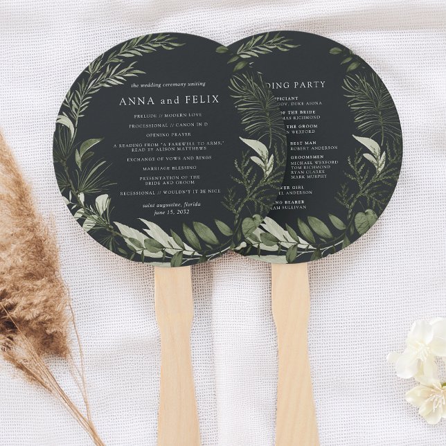 Winter Meadow | Green Botanical Wedding Program Hand Fan (Creator Uploaded)