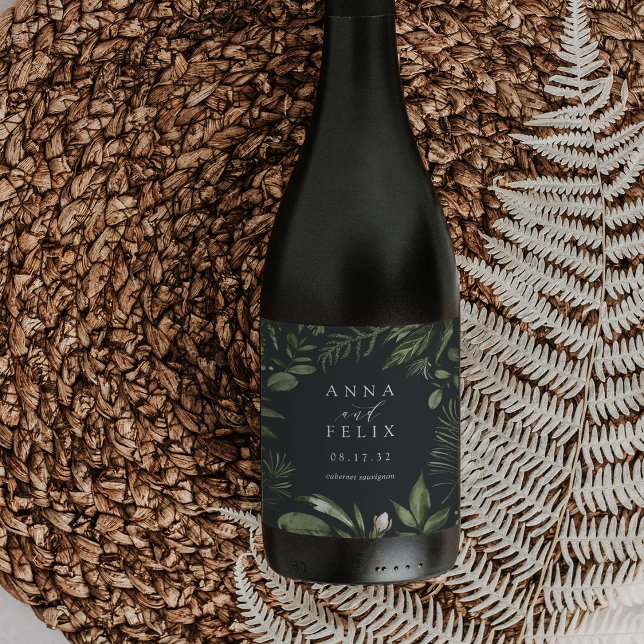 Winter Meadow | Green Botanical Wedding Wine Label (Creator Uploaded)