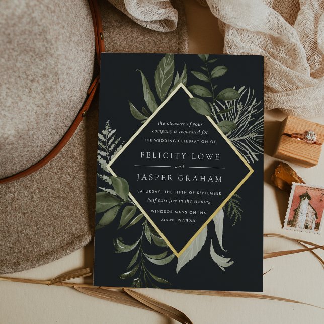 Winter Meadow | Green Watercolor Foliage Wedding (Dark moody botanical wedding invitations)