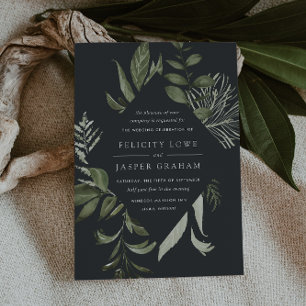 Winter Meadow Green Watercolor Foliage Wedding Invitation