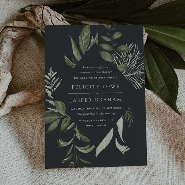 Winter Meadow | Green Watercolor Foliage Wedding Invitation (Dark moody botanical wedding invitations)